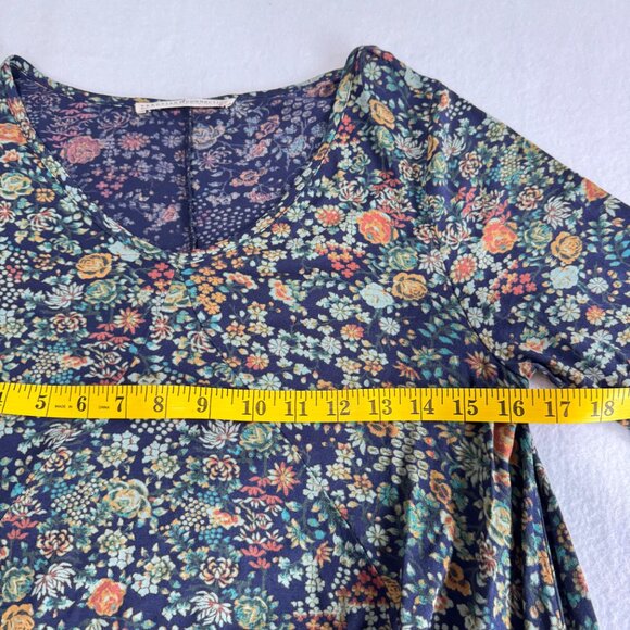 PERUVIAN CONNECTION Pima Cotton & Modal Blue Floral Midi Dress - Picture 7 of 8